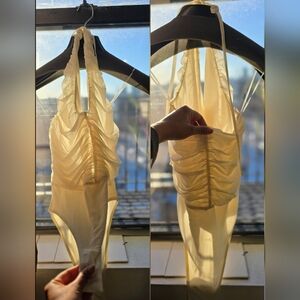 Sheer Ruched One-Piece Bodysuit - Cream